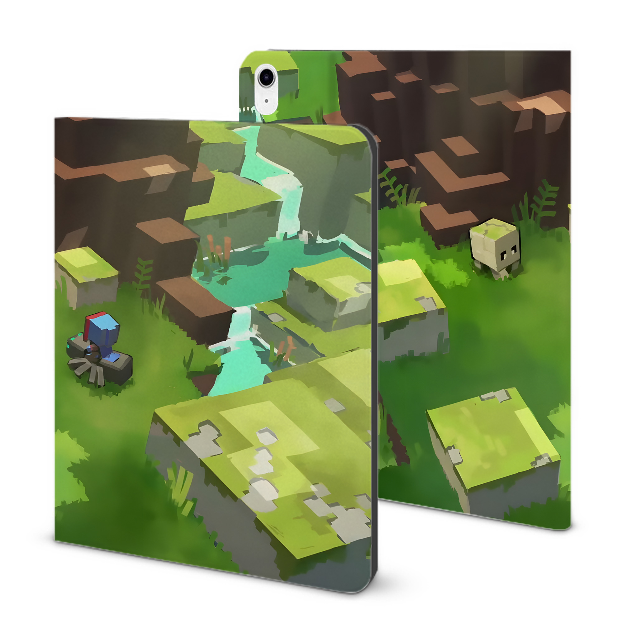 （画像用） マインクラフト ブロックの世界 Minecraft MC Block world IPad ケース ブック型 PUレザー TPU 耐衝撃 軽量 薄型 ペン収納なし 全面保護 IPad 各モデル対応